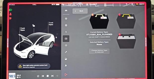 Tesla Model 3 screen for battery maintenance